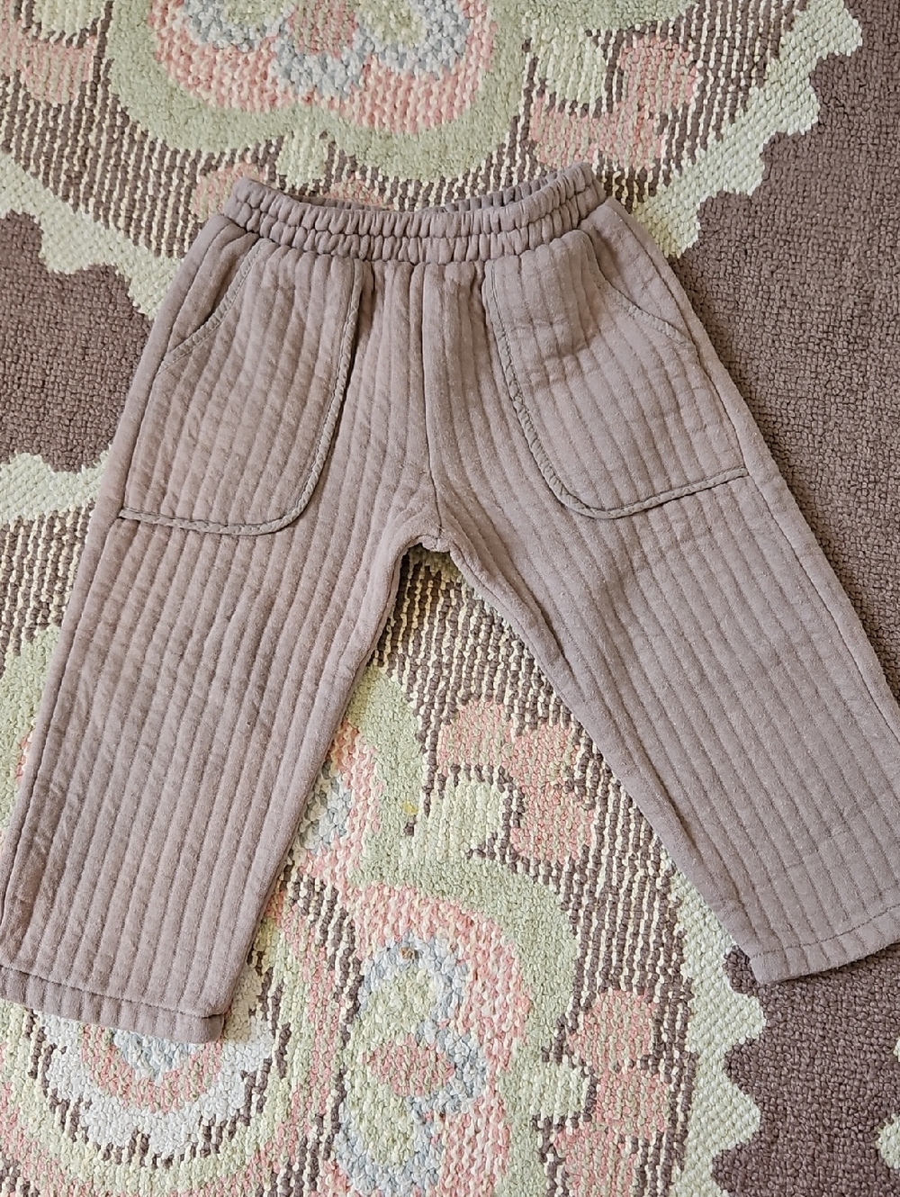 Zara Cotton Quilted Kids Joggers in Taupe